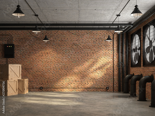 Loft Space Empty Room 3d Render There Are Orange Brick Wall