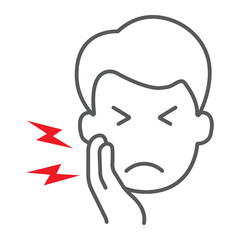Wall Mural - toothache thin line icon, body and pain, tooth pain sign, vector graphics, a linear pattern on a whi