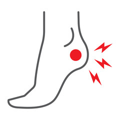 Wall Mural - heel pain thin line icon, body and painful, foot ache sign, vector graphics, a linear pattern on a w