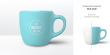 Vector 3D Realistic Mockup Of Ceramic Blue Coffee Mug. Template With Porcelain Cup Of Tea For Design Of Branding Identity. Easy To Change Colour.  Isolated From The Background.