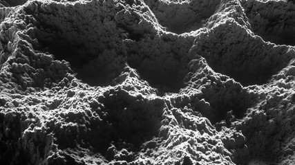 Abstract wave displacement surface. Abstract dark planet surface. Noise texture makes a highs and lows surface details. Seamless loop 4k 3d render