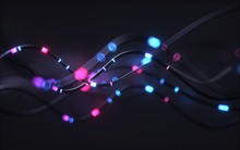 3d Render, Abstract Background, Pink Blue Neon Light Impulse Going Through Cables, Big Data Transfer, Network