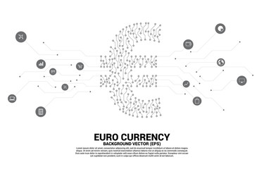 Poster - Vector euro currency money icon from circuit board style dot connect line. Concept for digital economy and financial network connection.