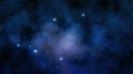 Poster - Night starry sky, dark blue dynamic space background with bright big flickering stars, moving nebula.