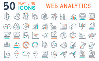 Poster - Set Vector Line Icons of Web Analytics