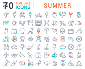 Canvas Print - Set Vector Line Icons of Summer