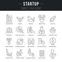 Wall Mural - Set Vector Line Icons of Startup