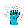 Clenched fist raised up. Gym logo. Vector illustration