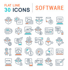 Wall Mural - set vector line icons of software