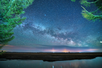 Wall Mural - The milky way above the river night.