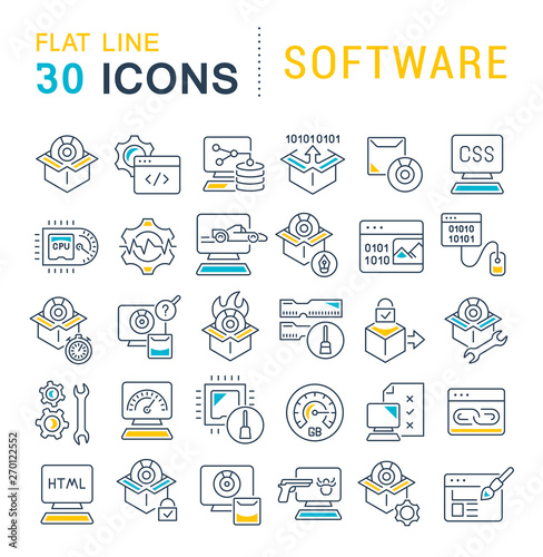 Cuadros en Lienzo Set Vector Line Icons of Software