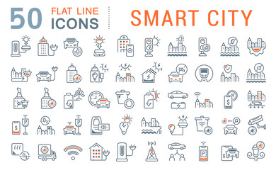 Wall Mural - Set Vector Line Icons of Smart City