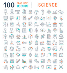 Wall Mural - set vector line icons of science