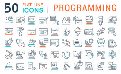 Wall Mural - set vector line icons of programming