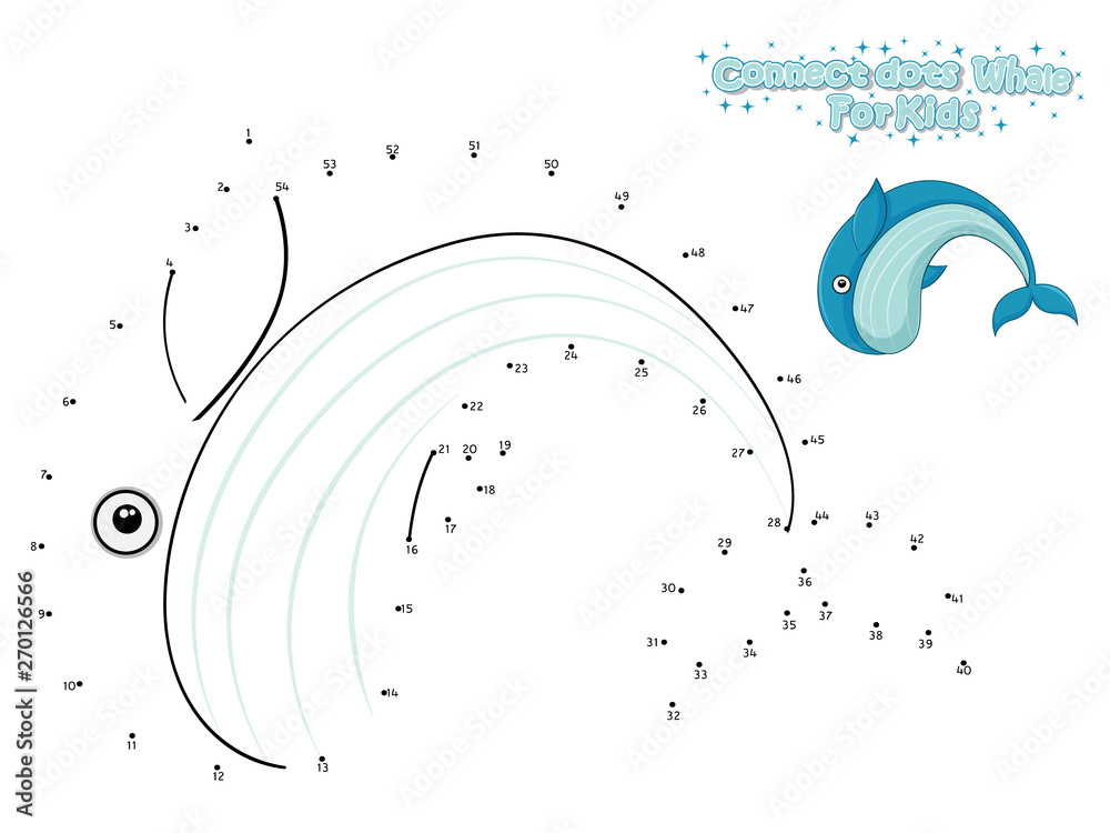 Vector Connect The Dots and Draw Cute Cartoon Whale. Educational Game ...