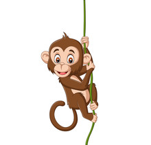 Cartoon Baby Monkey Hanging On A Tree Branch