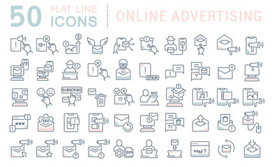 Wall Mural - set vector line icons of online advertising