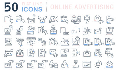 Wall Mural - set vector line icons of online advertising
