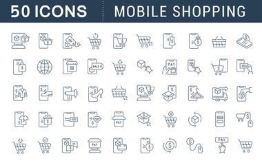 Wall Mural - set vector line icons of mobile shopping