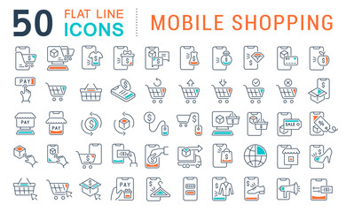 Wall Mural - set vector line icons of mobile shopping