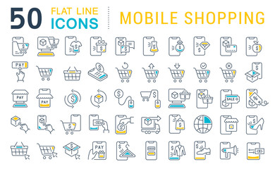 Wall Mural - set vector line icons of mobile shopping
