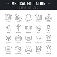 Wall Mural - set vector line icons of medical education