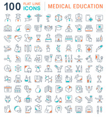 Wall Mural - set vector line icons of medical education