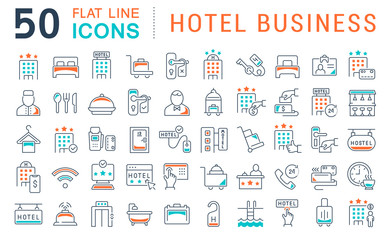 Wall Mural - set vector line icons of hotel business