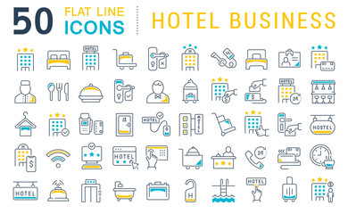 Wall Mural - set vector line icons of hotel business