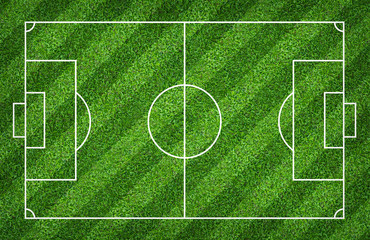 Fototapete - Soccer field or football field for background. With green lawn pattern.