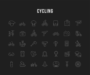 Canvas Print - Set Vector Line Icons of Cycling