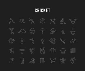 Poster - Set Vector Line Icons of Cricket