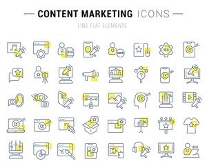 Set Vector Line Icons of Content Marketing