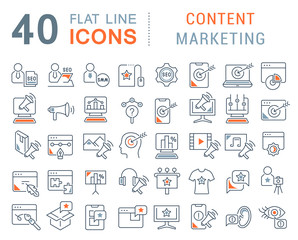 Wall Mural - set vector line icons of content marketing