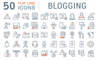Wall Mural - set vector line icons of blogging