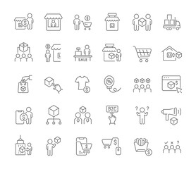 Sticker - Set Vector Line Icons of B2C