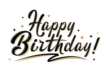 Poster - happy birthday sign. hand drawn modern brush lettering with golden stars. for holiday design, postca