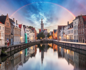 Wall Mural - Canals of Bruges with rainbow, Belgium