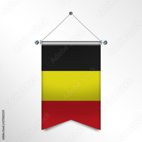 Flag Of Belgium With Texture National Banner Flag Hanging On A