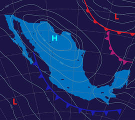 Wall Mural - mexico.weather map of the mexico. meteorological forecast on a dark background. realistic and editab