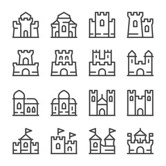 Wall Mural - castle and citadel thin line icon set,vector and illustration