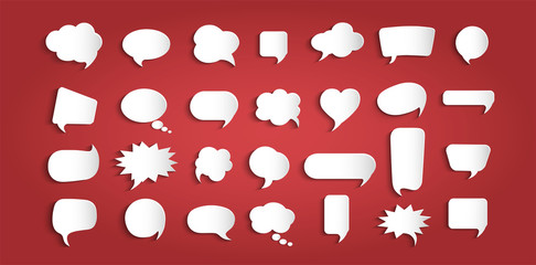 Canvas Print - Set speech bubbles empty. Paper chat cartoon bubbles shape and word box for entering text message. Dialogue and communication bubble. Empty balloon. Collection modern vector clouds isolated