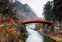 Heritage Red Bridge In Japan