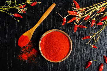 Grounded red pepper in a bowl