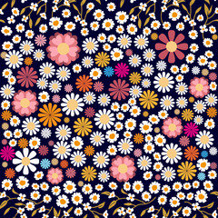 Floral print with small colorful wildflowers.