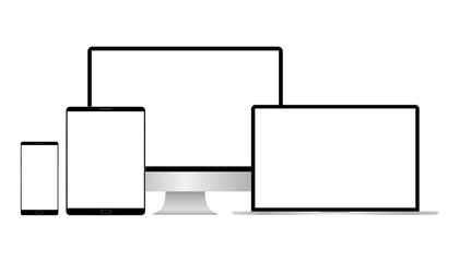 Poster - Realistic vector laptop, tablet computer, monitor and mobile phone template