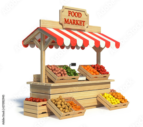 Fotografía Food market kiosk, farmers shop, farm food stall