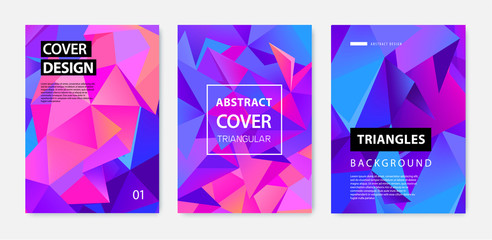 Fototapete - Vector set of abstract geometric covers, banners, posters, flyers, brochures. Text frame surface. a4 template design. Title sheet model set. 3d Polygonal, facet