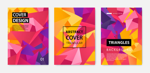Fototapete - Vector set of abstract geometric covers, banners, posters, flyers, brochures. Text frame surface. a4 template design. Title sheet model set. 3d Polygonal, facet