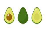 Fototapeta  - Set of fresh whole and half avocado isolated on white background. Organic food. Cartoon style. Vector illustration for design.